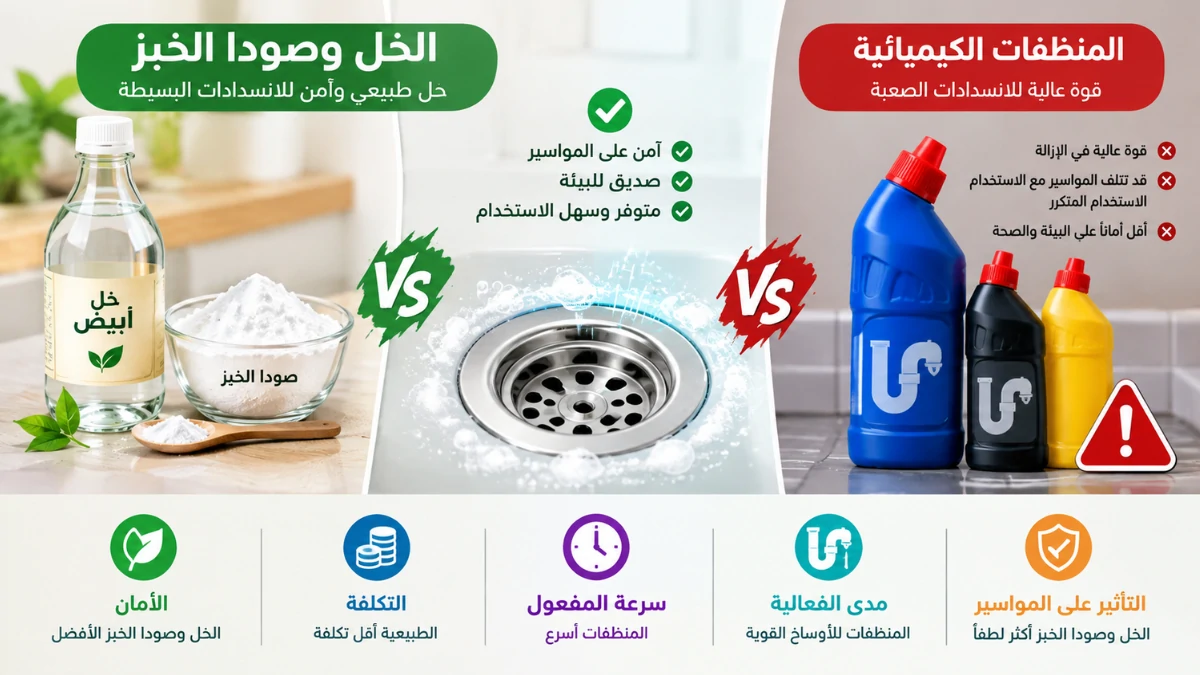 المقارنة بين الخل وصودا الخبز والمنظفات الكيميائية